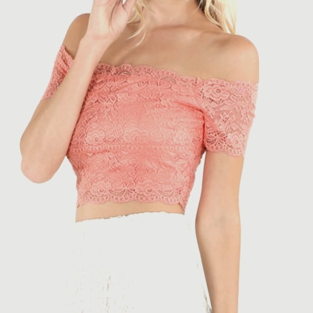 New Light Orange Lace Crop Top With Back Zipper